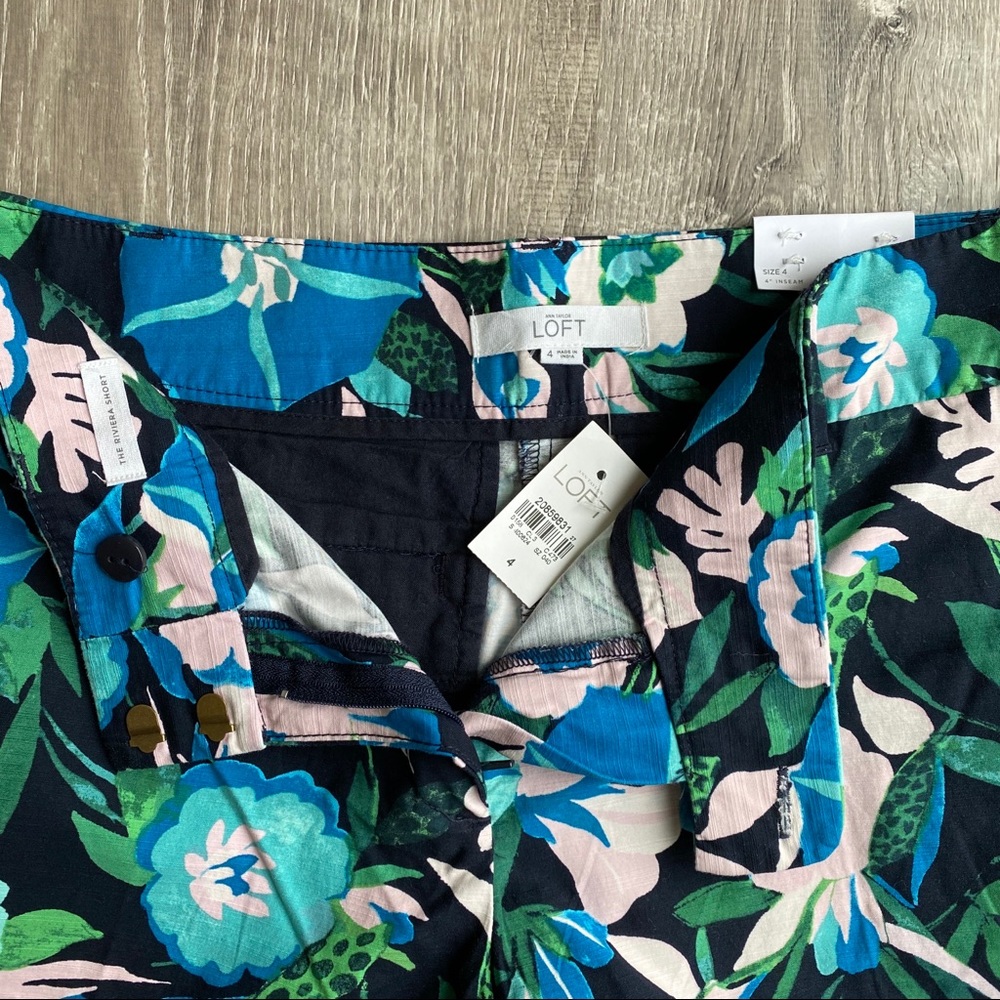NWT LOFT The Riviera Short Blue Aqua Pink Floral 4 - Picture 4 of 7